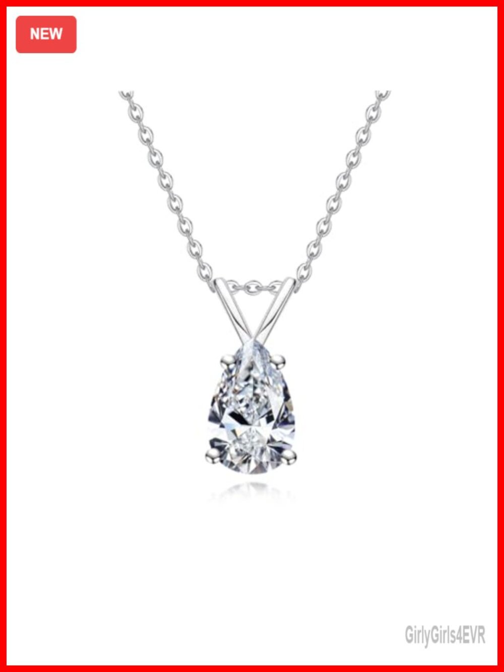 Moissanite Pendant Necklace 925 Sterling Silver Pear Cut Adjustable Chain
